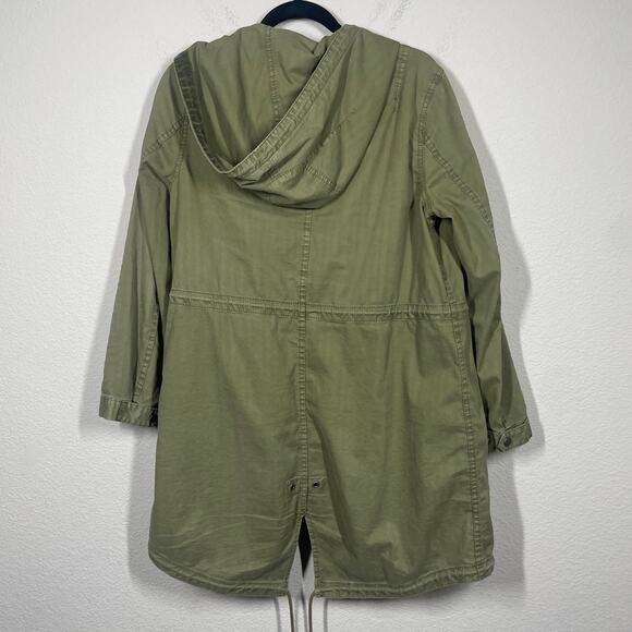 Madewell Small Fishtail Anorak Hooded Jacket Army Green Cotton Blend Pockets - Picture 3 of 11